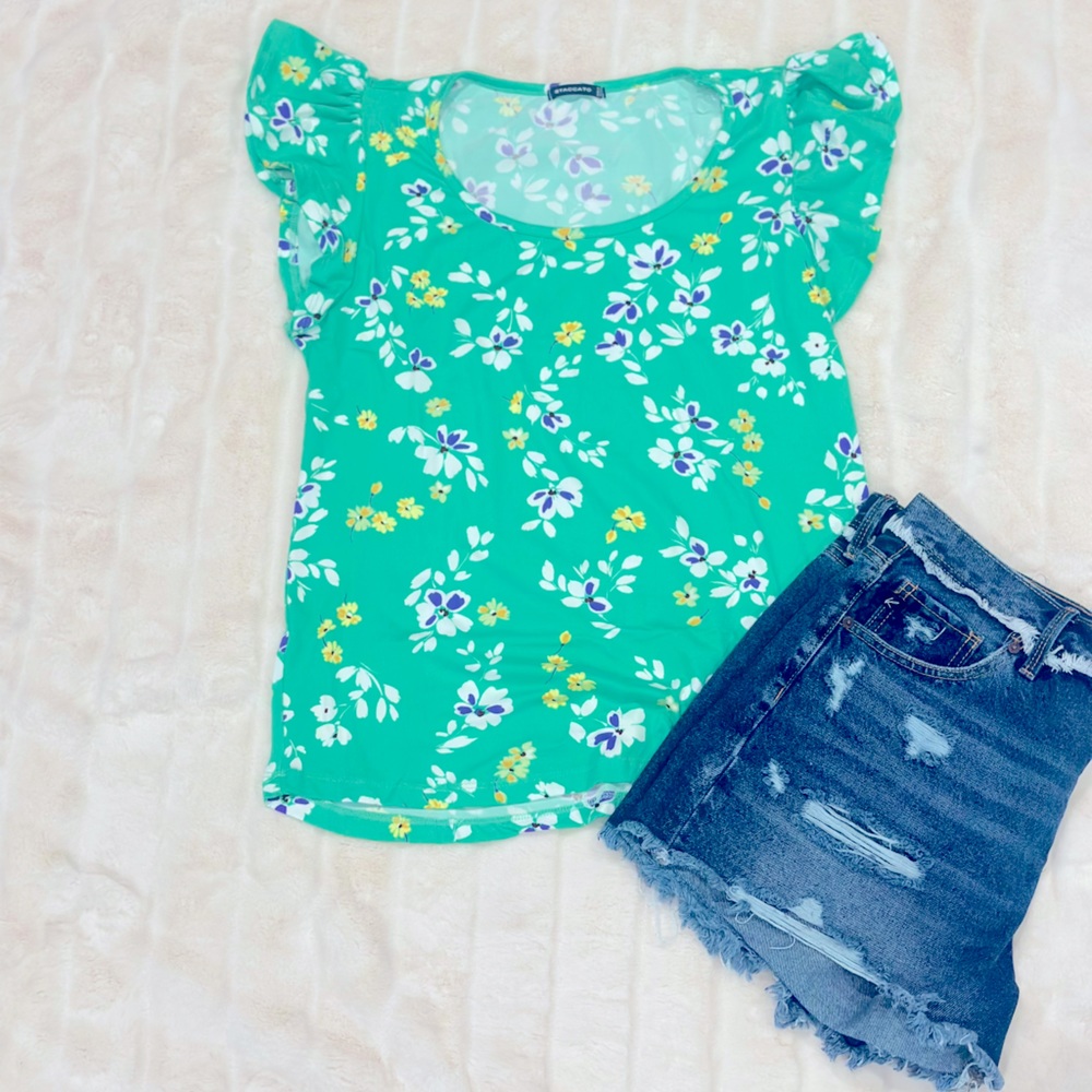 Green Staccato Floral Top